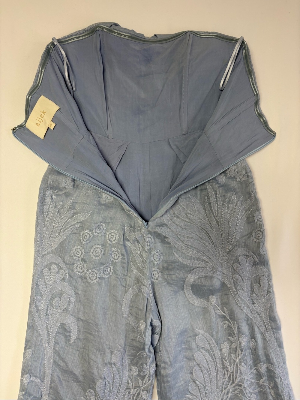 Anthropologie Aijek Natalia Embroidered Silk Linen Strapless Jumpsuit - Picture 9 of 16